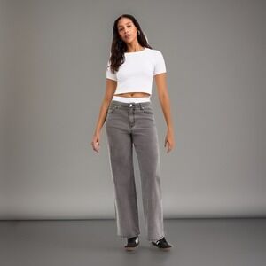 NWT BAR III Contrast Waist Wide Leg Going Out Jeans Gray Womens Size‎ 14